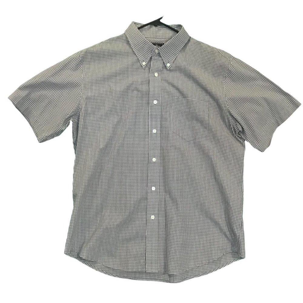 Dockers Men’s L 16/16.5 Dark Blue/White Small Checkered Short Sleeve Dress Shirt
